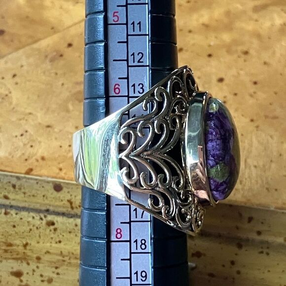 Natural Tasmanian Stichtite Sterling Silver Cocktail Ring Size 7 - Picture 6 of 8